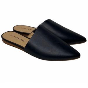 Preloved Lucky Brand LP-Bairey leather slip on flat mules. Black Size 8